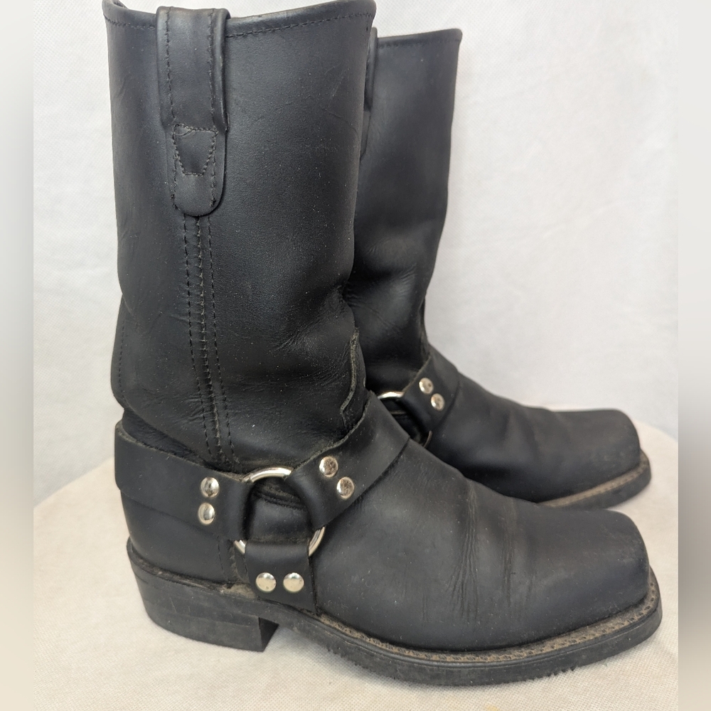 Motorcycle Double H Leather Harness Square Toe Boots Men's Size 8